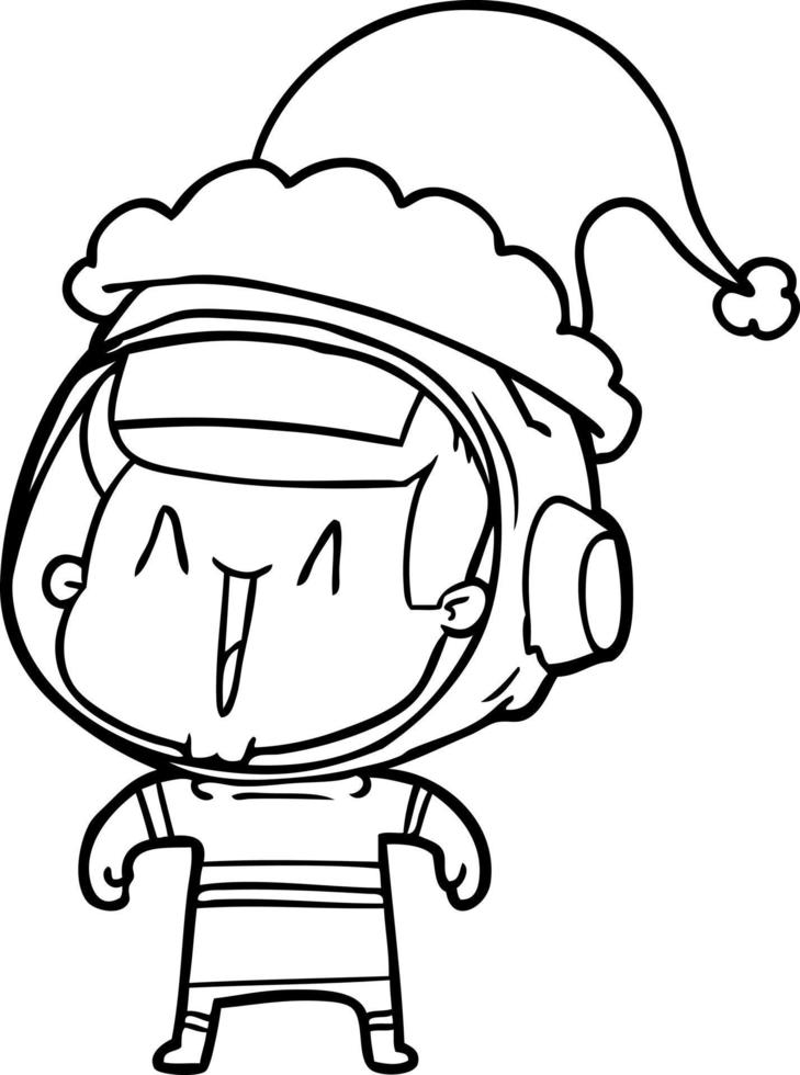 line drawing of a astronaut man wearing santa hat vector