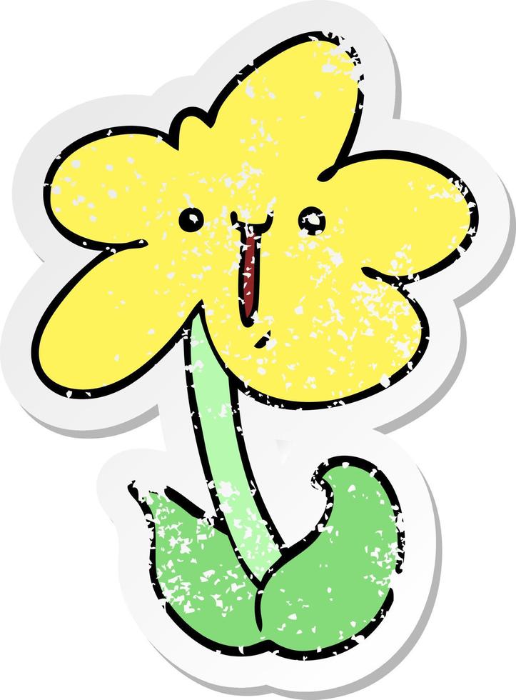 distressed sticker of a cartoon flower vector