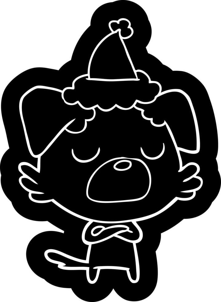 cartoon icon of a dog wearing santa hat vector