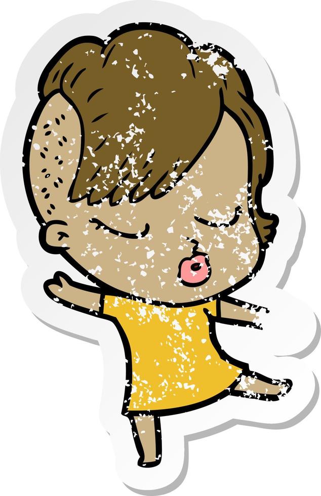 distressed sticker of a cartoon pretty hipster girl vector