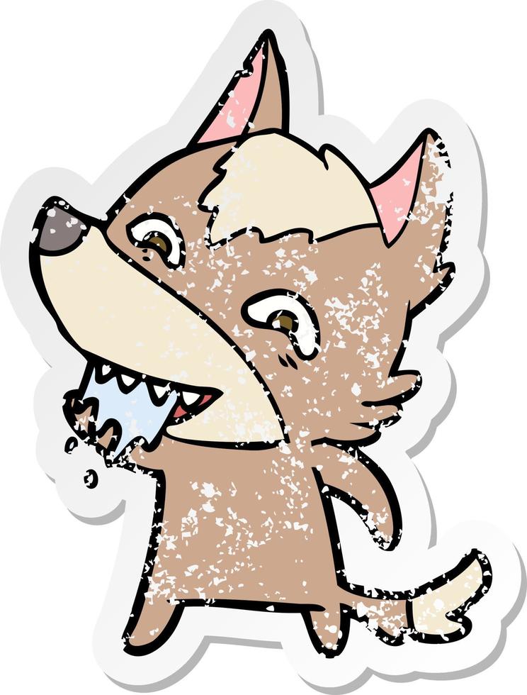 distressed sticker of a cartoon hungry wolf vector