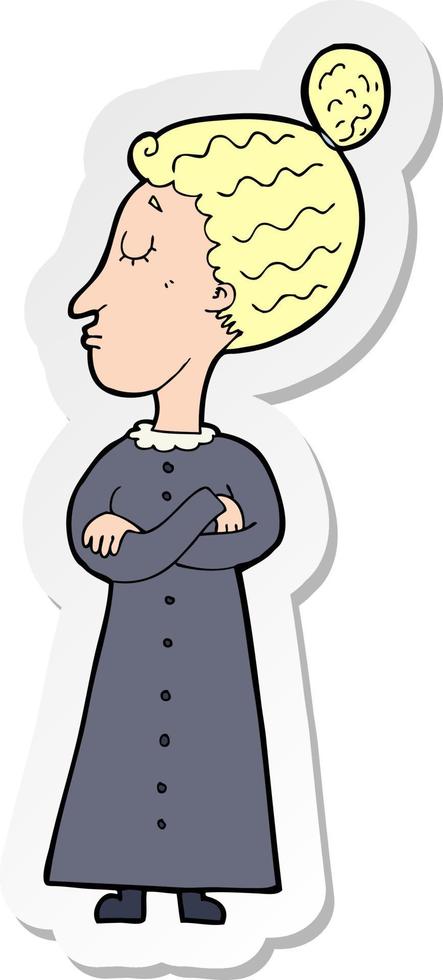 sticker of a cartoon strict victorian teacher vector