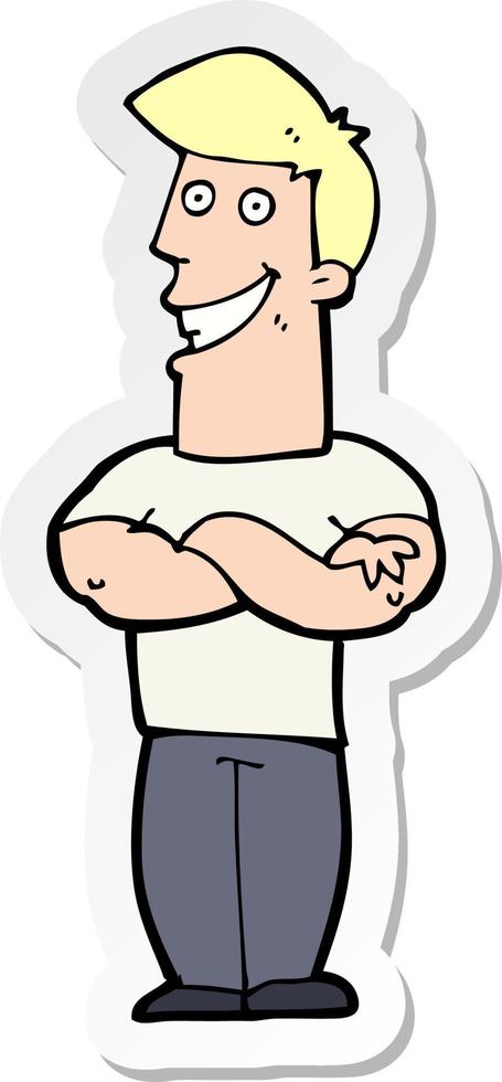 sticker of a cartoon grinning man vector