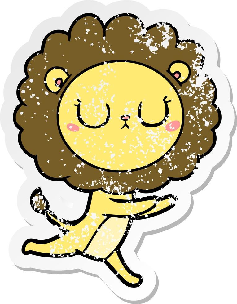 distressed sticker of a cartoon running lion vector