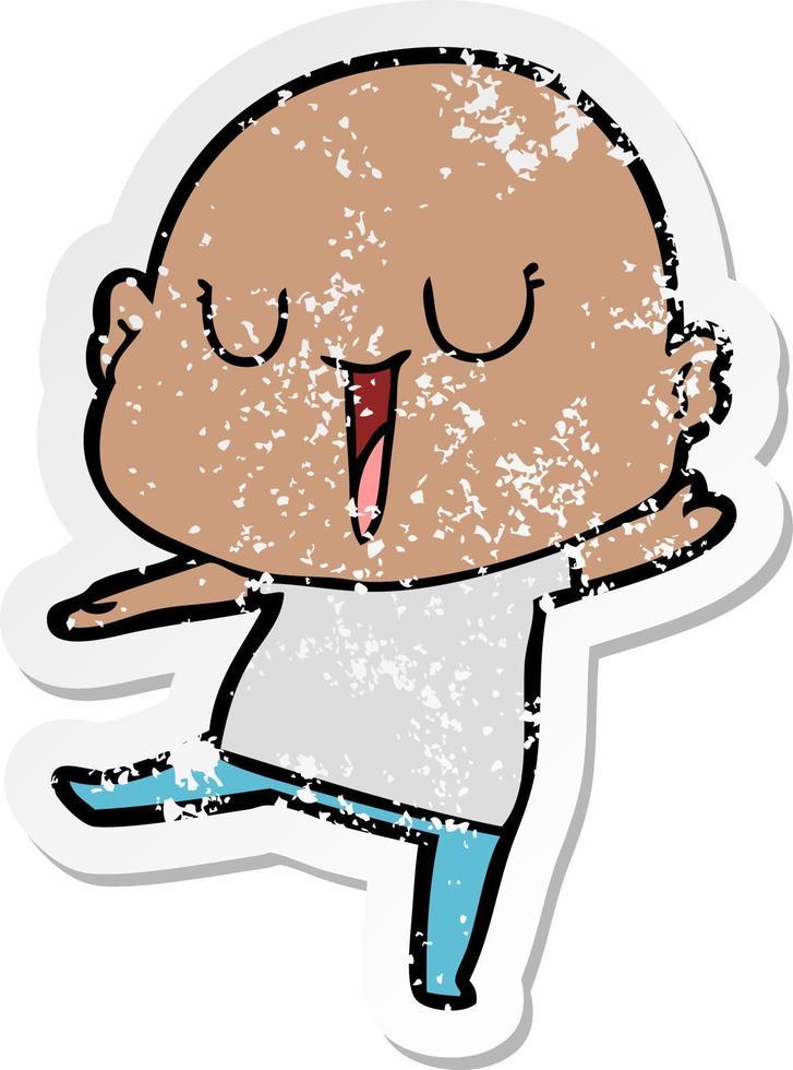 distressed sticker of a happy cartoon bald man vector