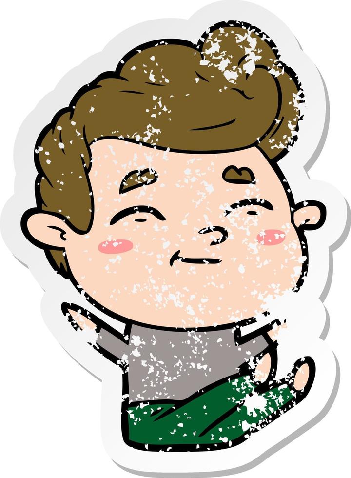 distressed sticker of a happy cartoon man sitting vector