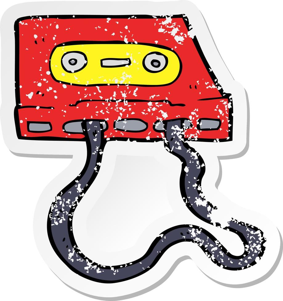 pegatina retro angustiada de una cinta de cassette de dibujos animados vector