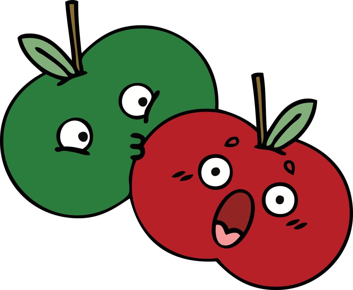 lindo par de dibujos animados de manzanas vector