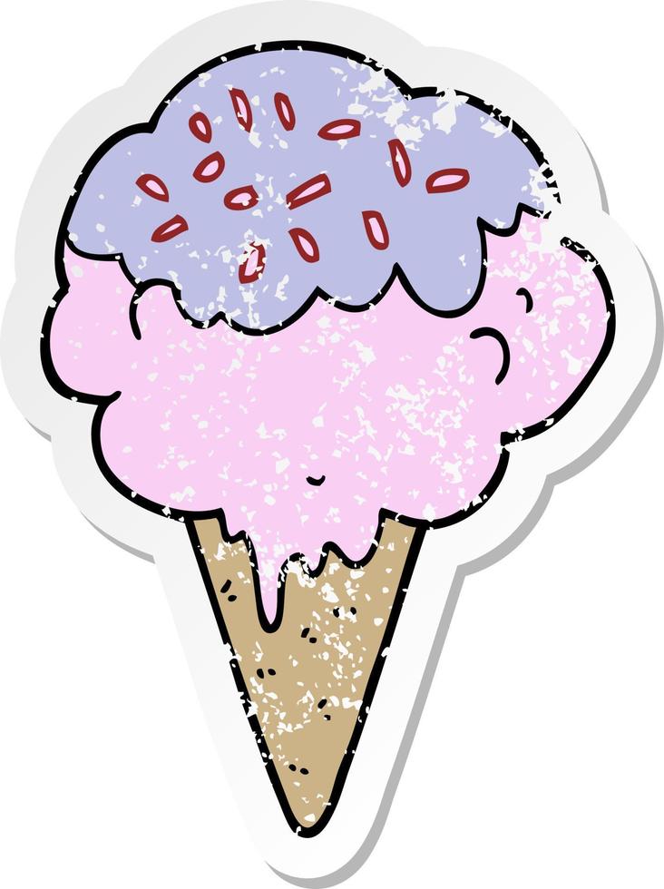 distressed sticker of a cartoon ice cream vector
