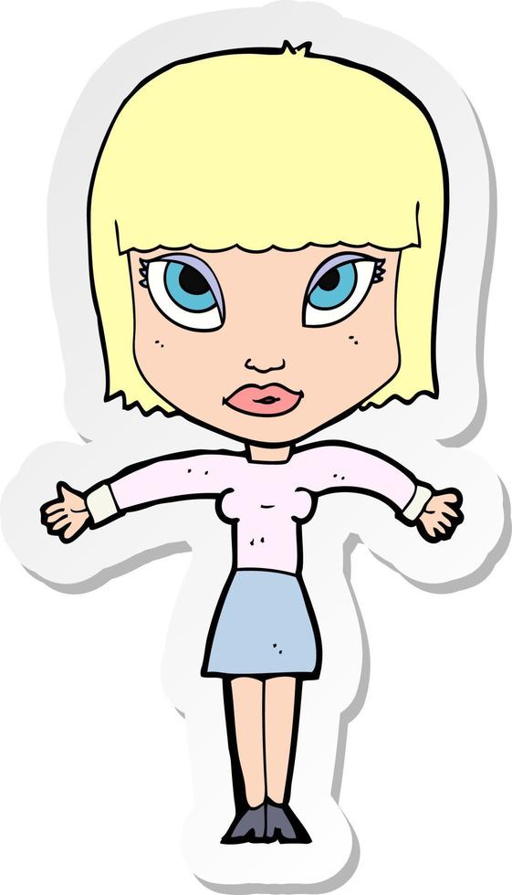 sticker of a cartoon woman shrugging vector
