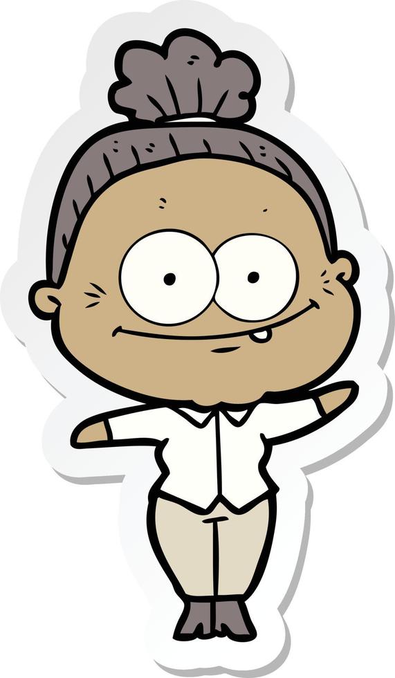sticker of a cartoon happy old woman vector