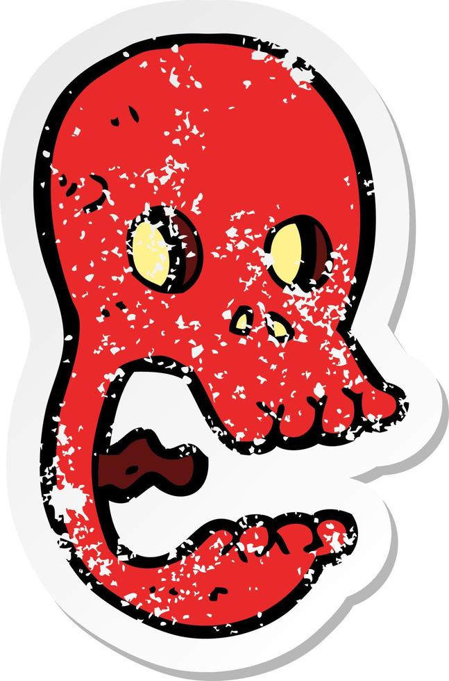 retro distressed sticker of a funny cartoon skull vector