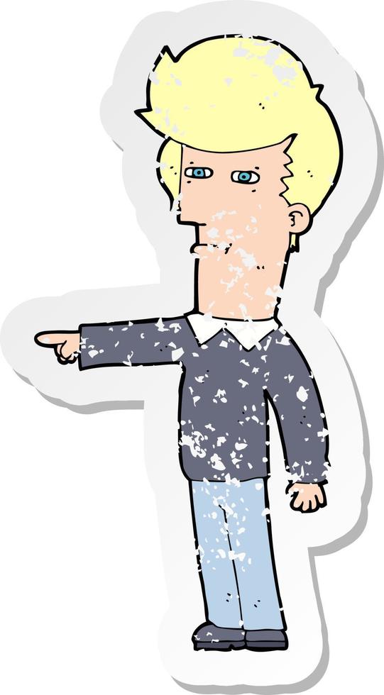 retro distressed sticker of a cartoon man blaming vector