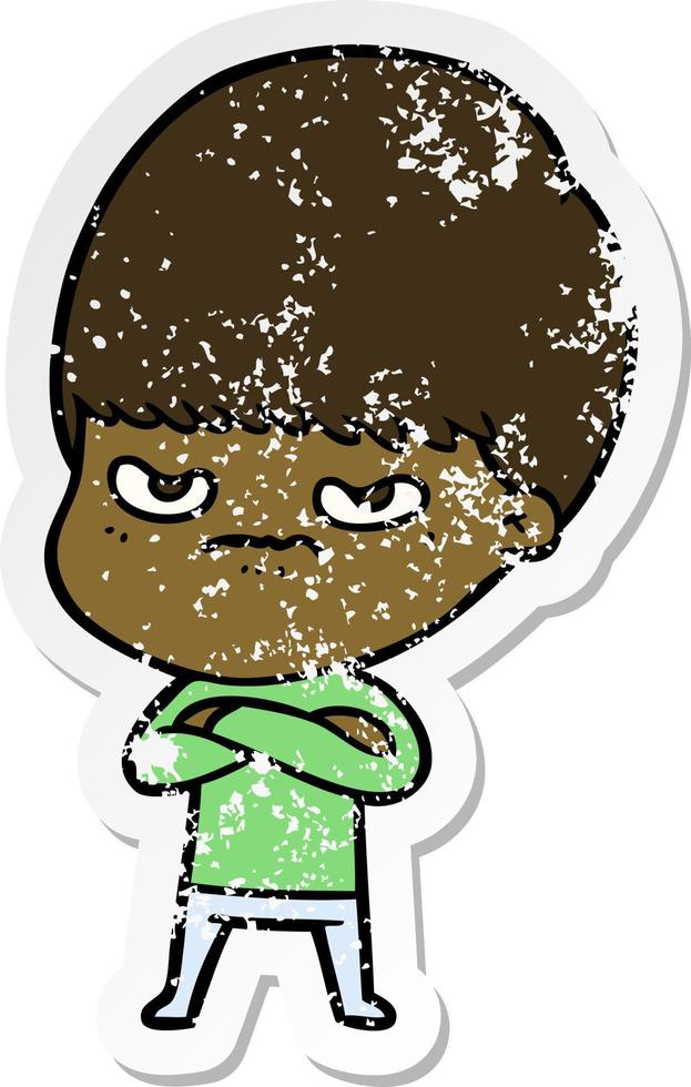 distressed sticker of a cartoon angry boy vector