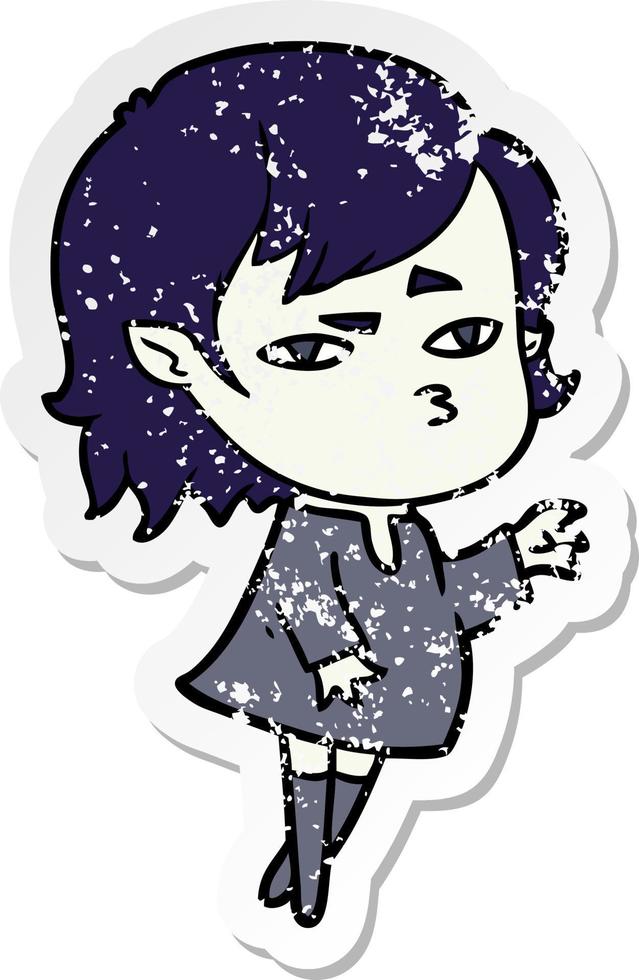 distressed sticker of a cartoon vampire girl vector