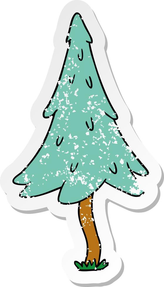distressed sticker cartoon doodle of woodland pine trees vector