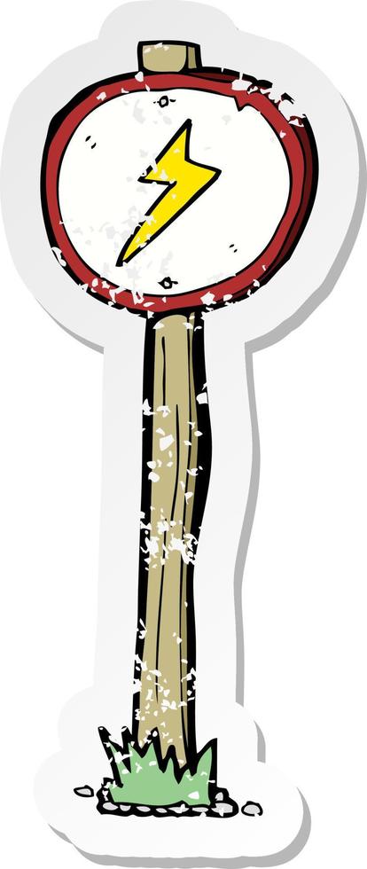 retro distressed sticker of a cartoon electrical warning sign vector