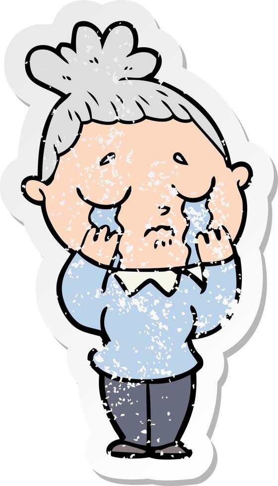 distressed sticker of a cartoon crying woman vector