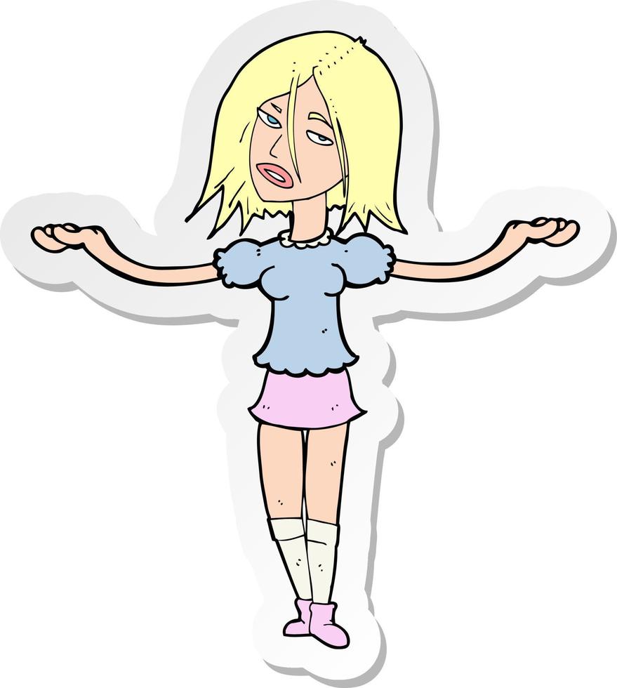 sticker of a cartoon woman shrugging shoulders vector