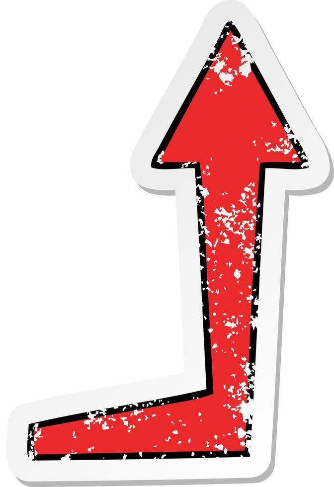 distressed sticker of a quirky hand drawn cartoon arrow vector