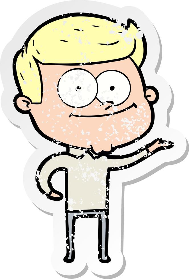 distressed sticker of a cartoon happy man vector