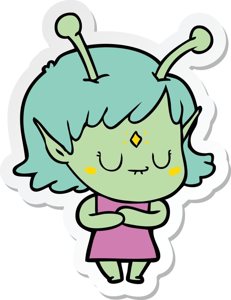 sticker of a cartoon alien girl vector