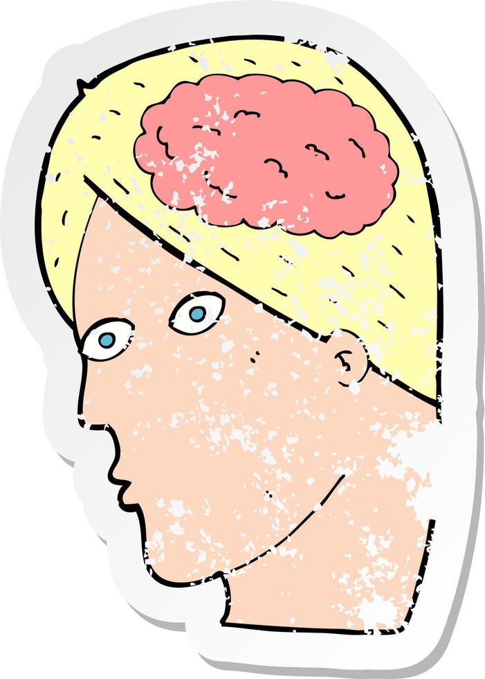 retro distressed sticker of a cartoon head with brain symbol vector