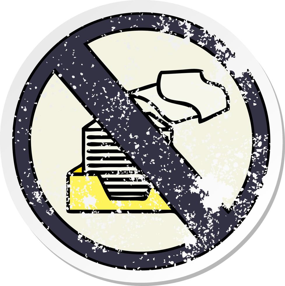 distressed sticker of a cute cartoon paper ban sign vector