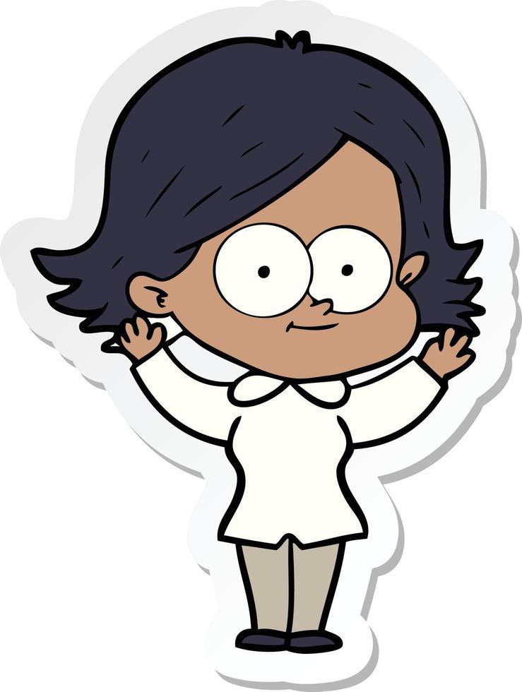 sticker of a happy cartoon girl vector