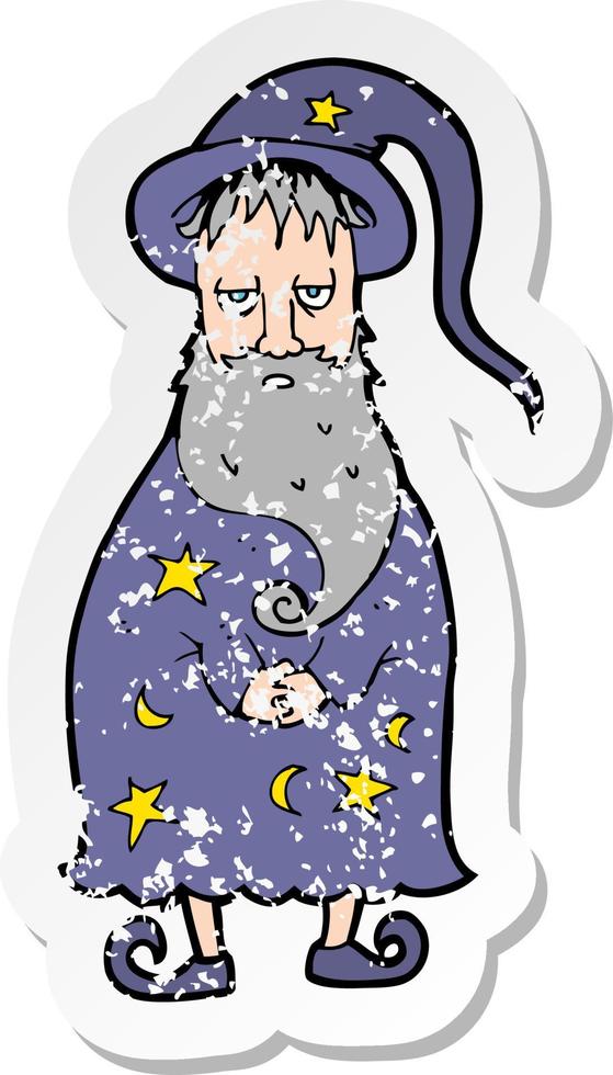 retro distressed sticker of a cartoon wizard vector