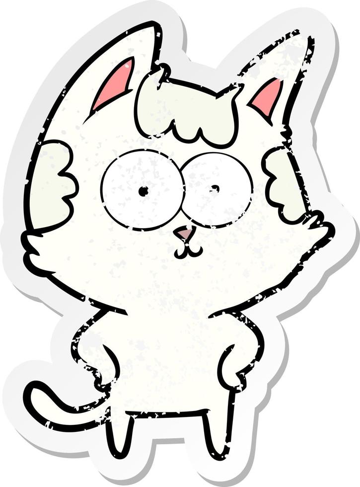 distressed sticker of a happy cartoon cat vector