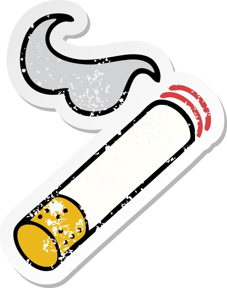 distressed sticker of a cute cartoon smoking cigarette vector