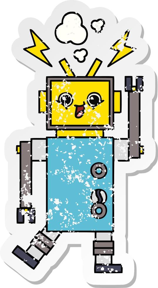 distressed sticker of a cute cartoon robot vector