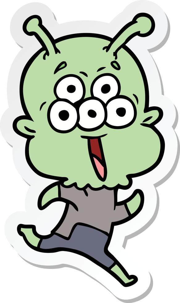 sticker of a happy cartoon alien running vector