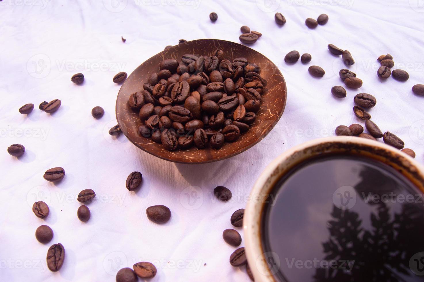 coffee background and coffee beans isolated on white photo