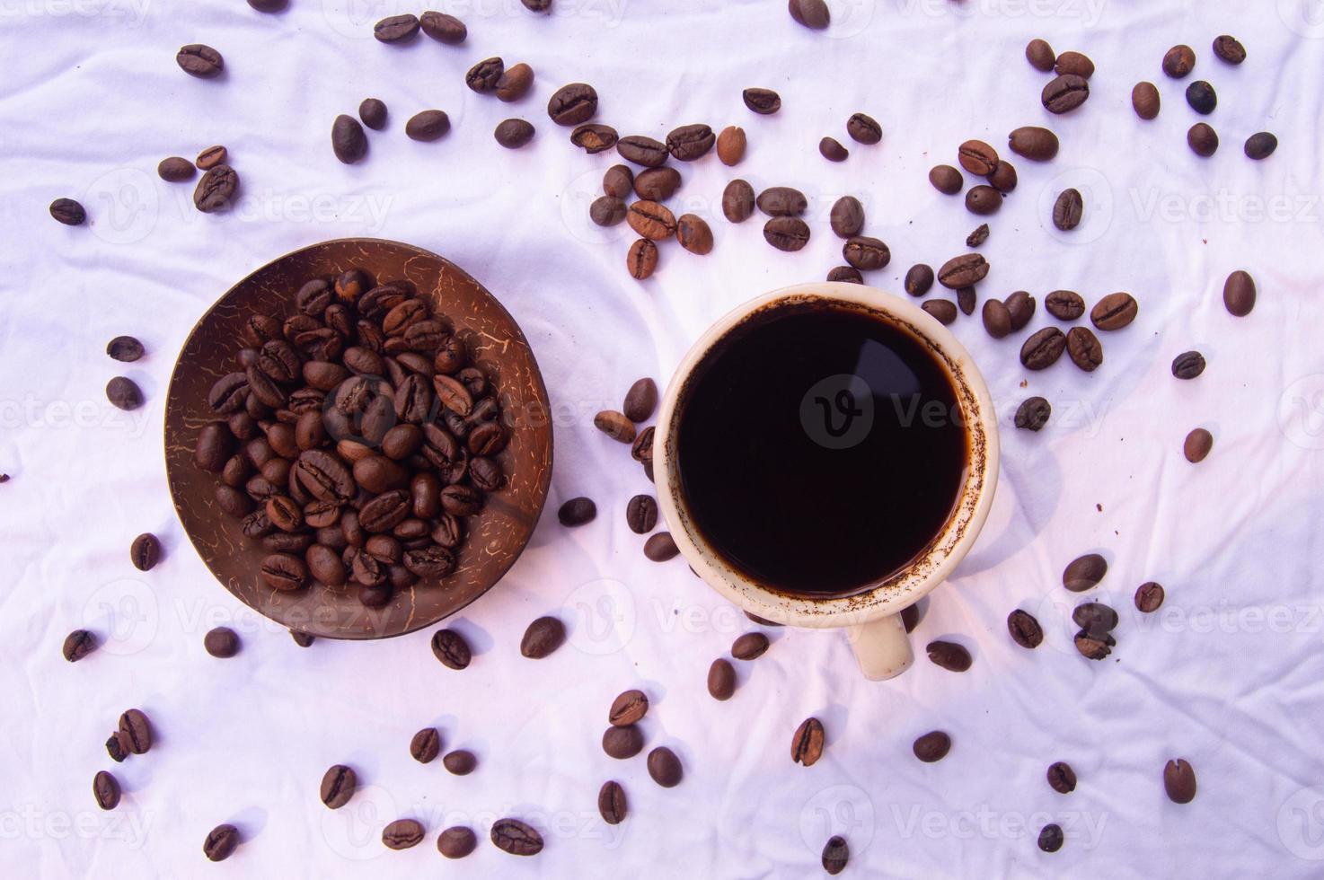 coffee background and coffee beans isolated on white photo