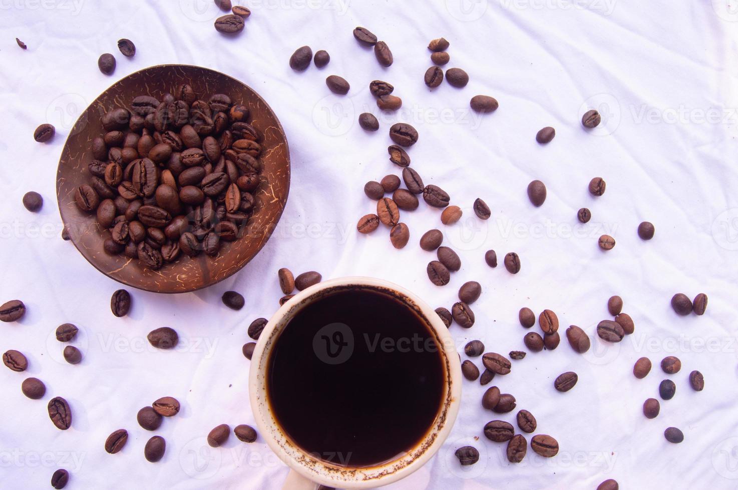 coffee background and coffee beans isolated on white photo