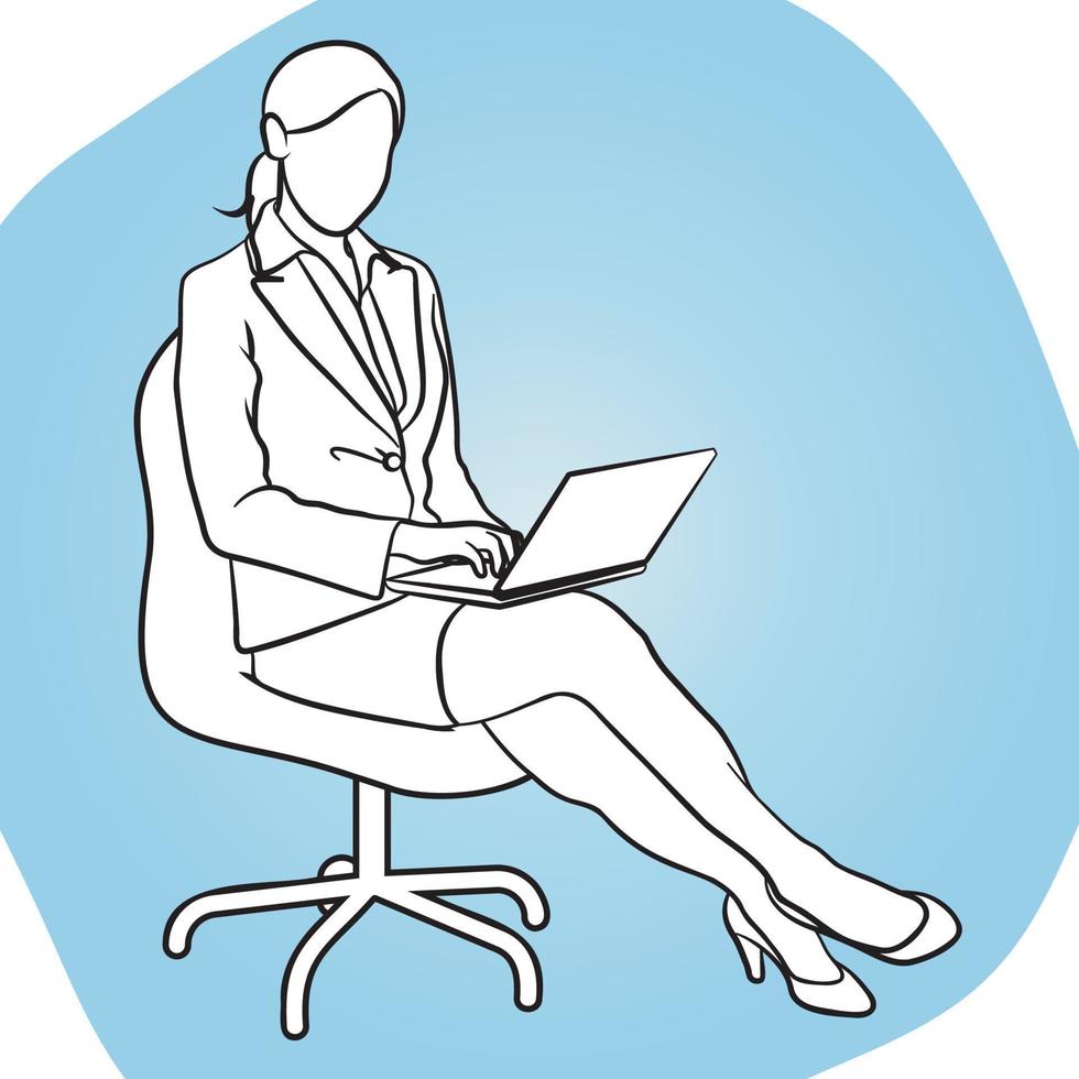 Businesswoman working on a laptop. vector