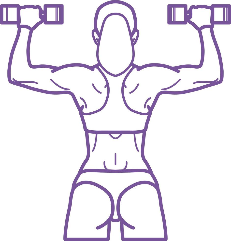 Female Working Out. Exercising with Dumbbel. Line Art. vector