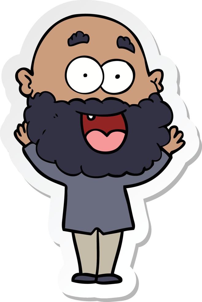 sticker of a cartoon crazy happy man with beard vector