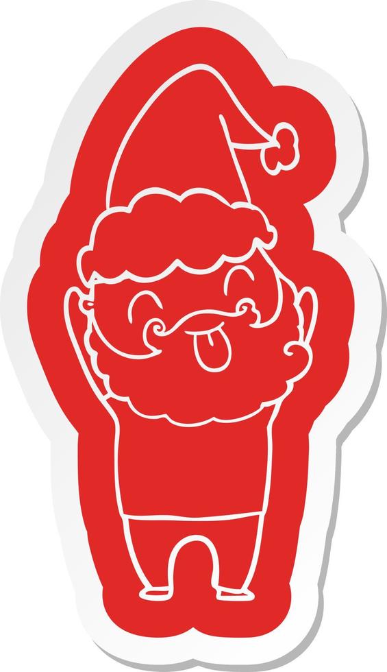 man with beard sticking out tongue wearing santa hat vector