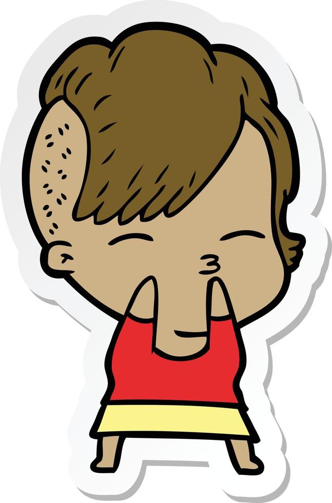 sticker of a cartoon squinting girl vector