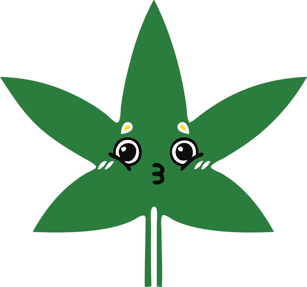 flat color retro cartoon marijuana leaf vector