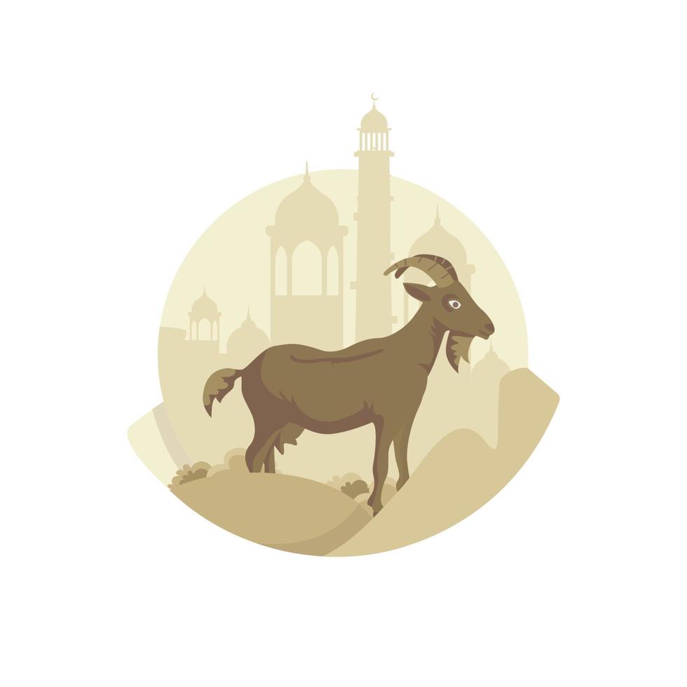 Flat design of goat on mosque background vector