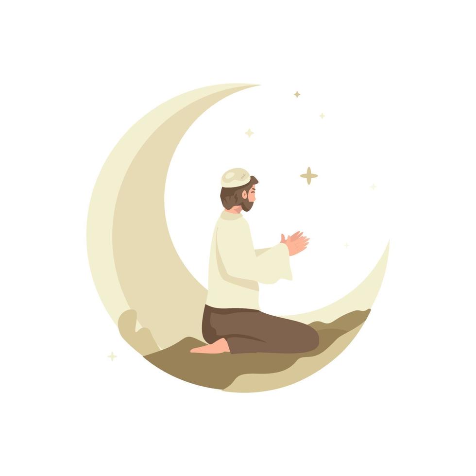 Flat design a Muslim with moon background vector