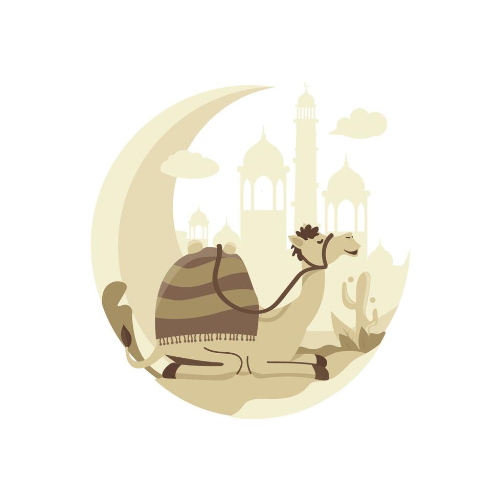 A camel with the moon for Islamic Eid al-Adha greetings vector