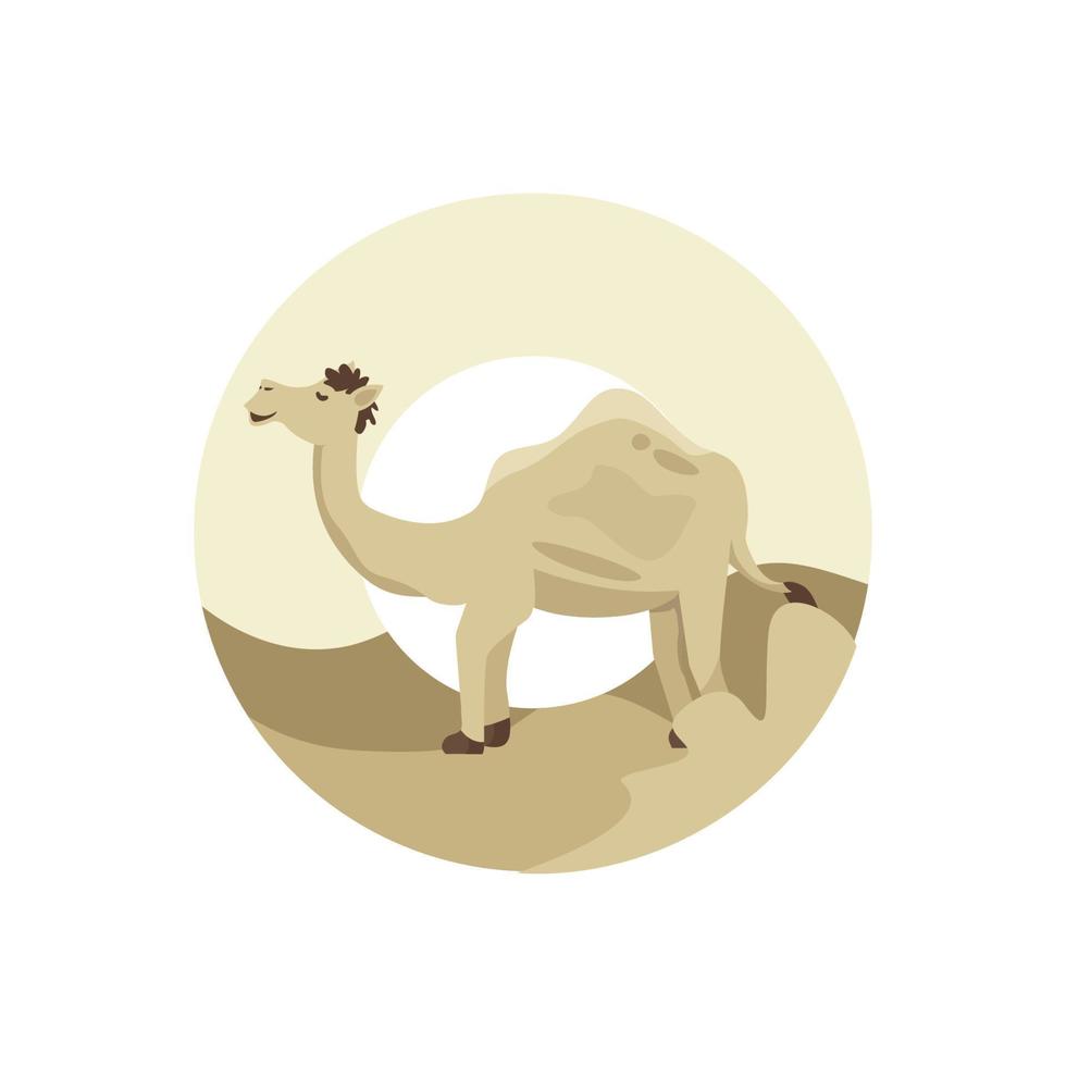 diseño plano de un camello en el desierto para saludos de eid al-adha vector