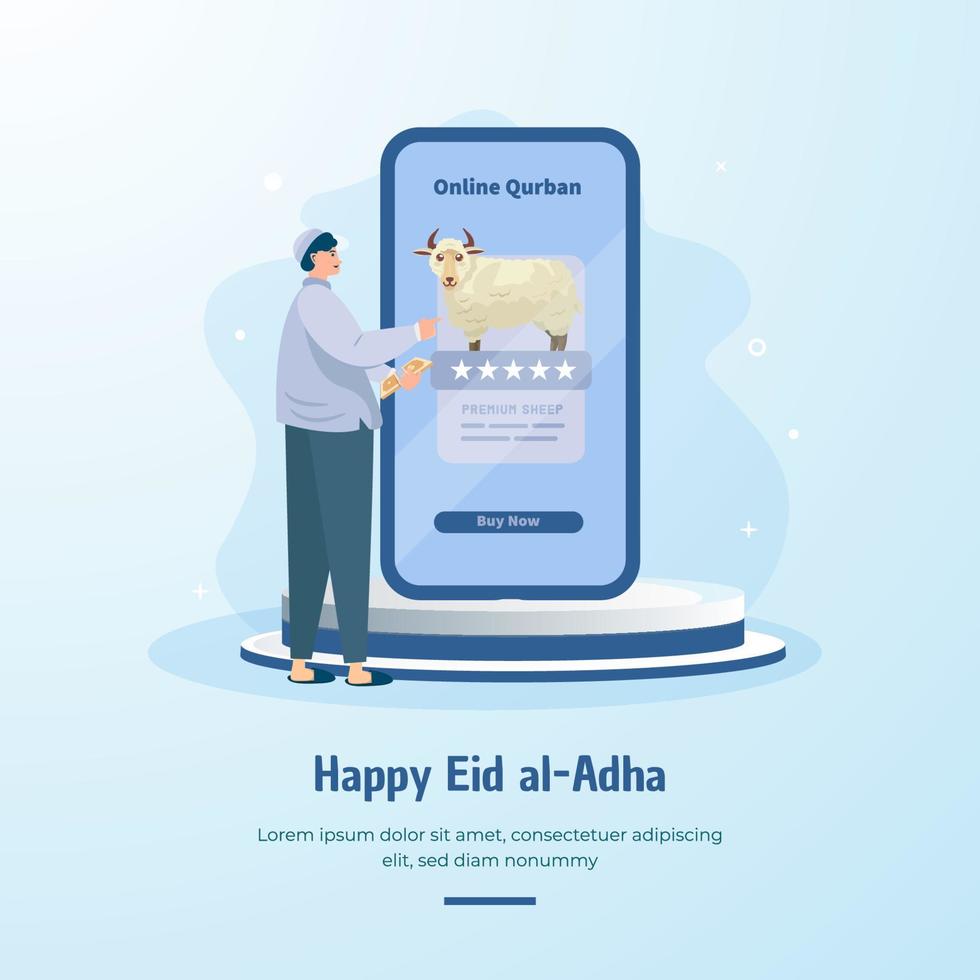 Muslim man purchasing sheep online vector