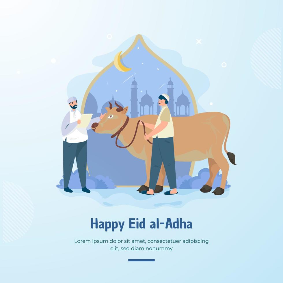 Muslim man purchasing cow for Islamic eid adha tradition vector