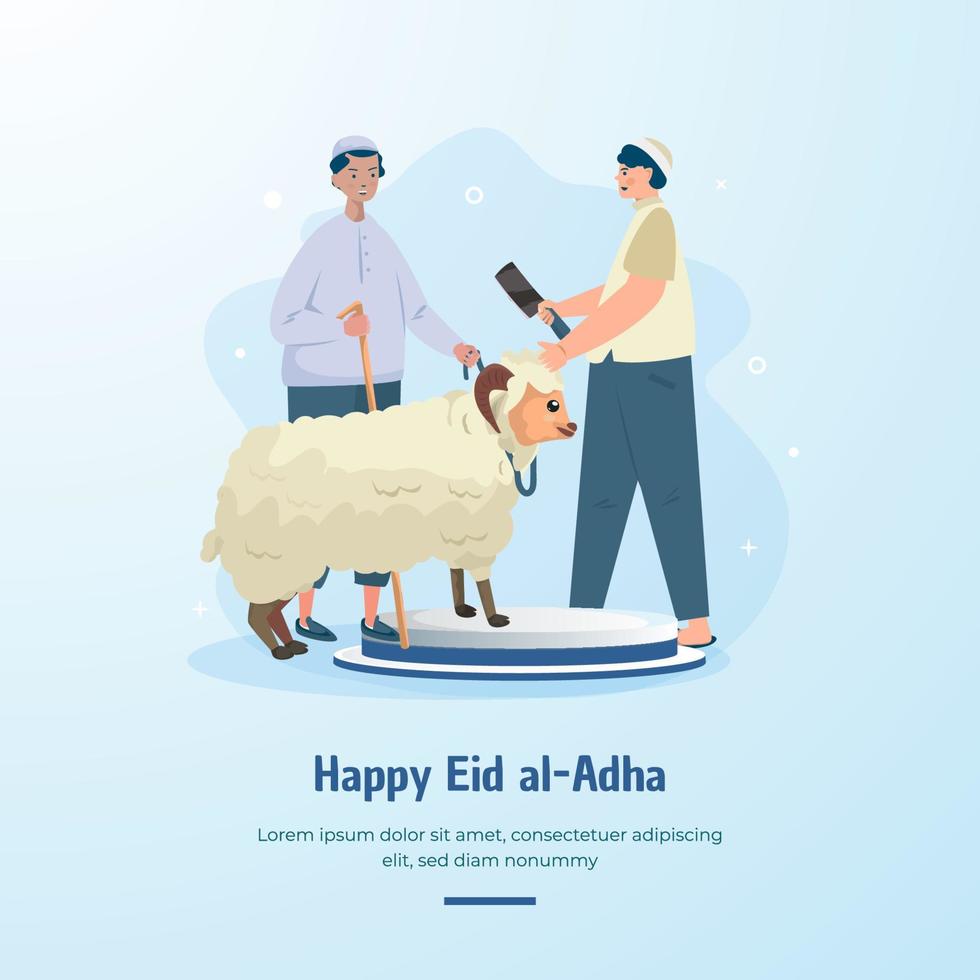 Muslim people with sheep for Islamic Eid adha tradition vector